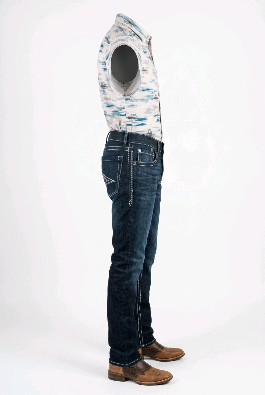 JORBEL J2 Premium Western Bootcut Jeans – Dark Blue Faded